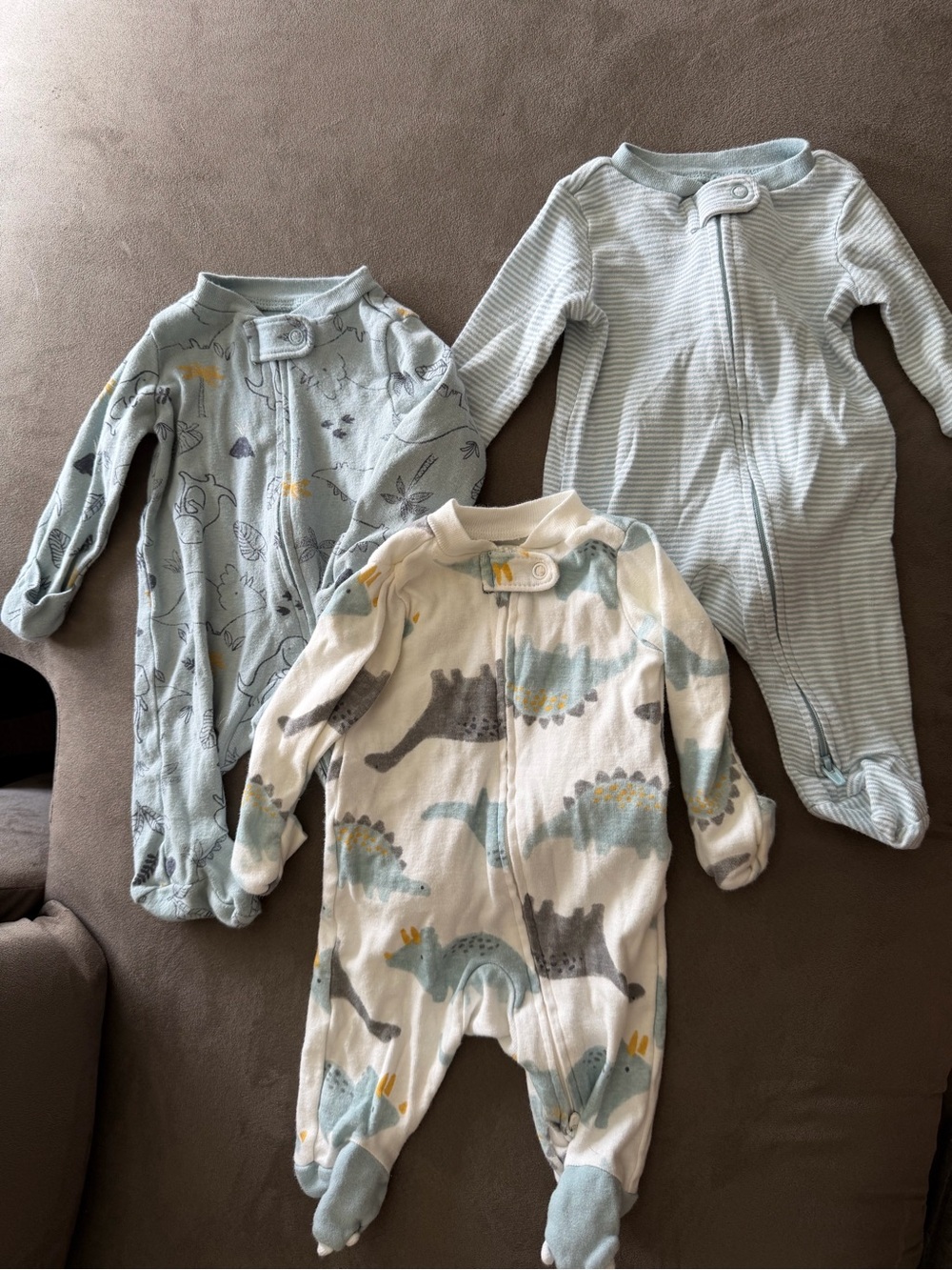 Carter's Blue and Cream Dino Footed Baby 3 Pack